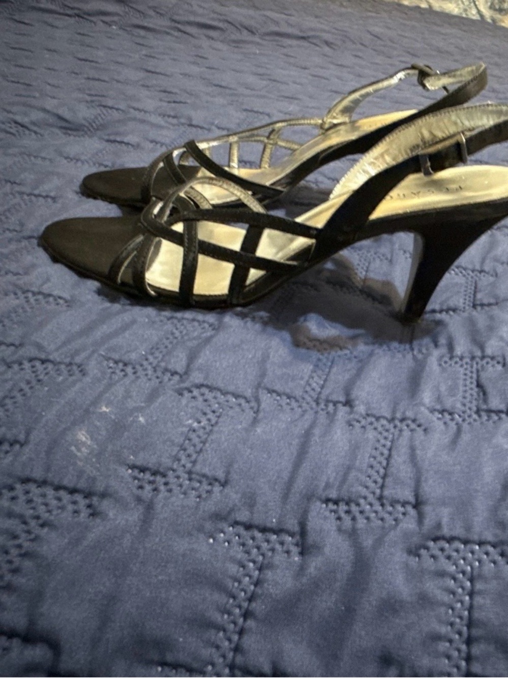Black Strappy Open-Toe Slingback Heels